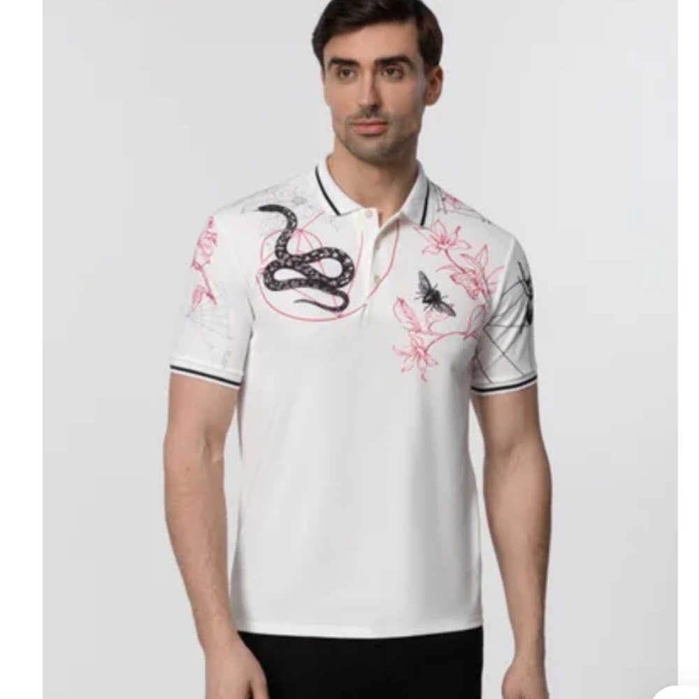Zara White Polo with Black and Red Accents